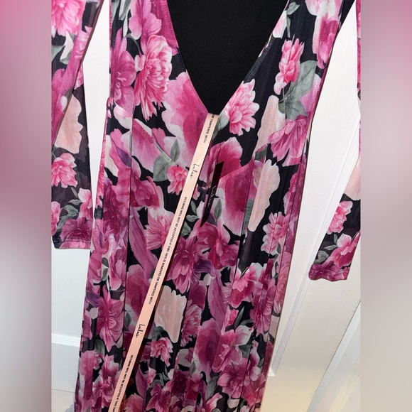 Lulus Emilina Black And Magenta Floral Mock Neck Maxi Dress - Size L - Picture 5 of 5